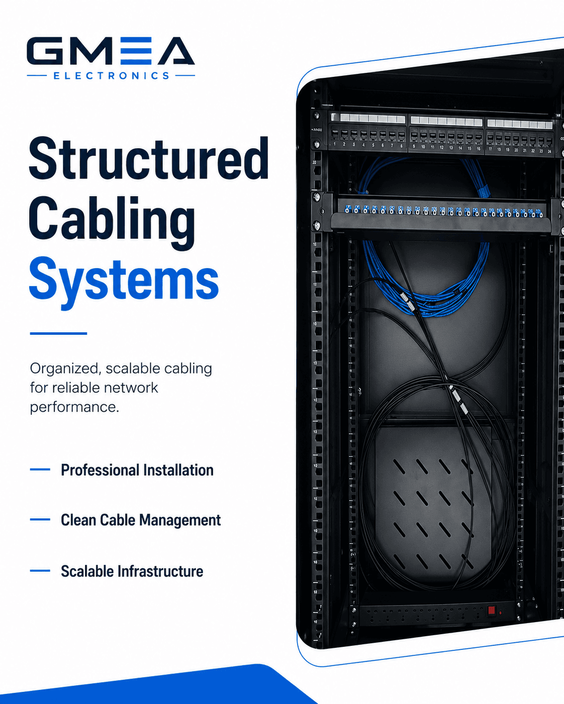 GMEA Electronics structured cabling system installation and cable management